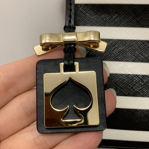 Kate Spade Black and White Striped Crossbody Bag with Gold Charm - Picture 3 of 10